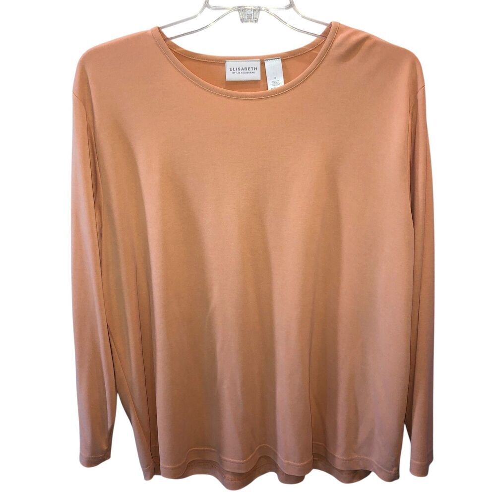 Elisabeth Liz Claiborne Women 2X Peach Long Sleeve Casual T Shirt Tee Top Size 2
